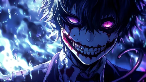 Dark anime figure with elongated mouth and glowing eyes.