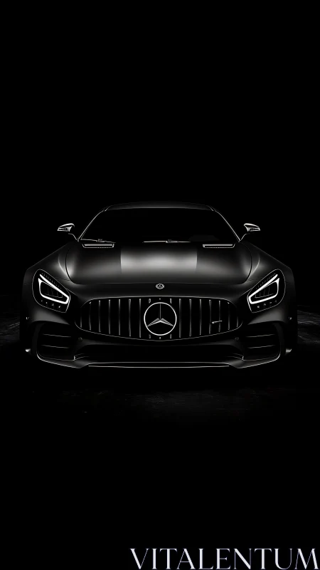 Monochrome frontal study of luxury sports car under low key