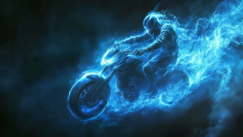 Electric blue rider blazing through the night sky.