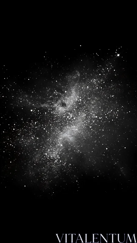 Monochrome star field with dense central dust cloud region.