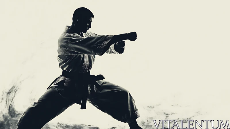 Focused martial artist holds a powerful stance with calm strength