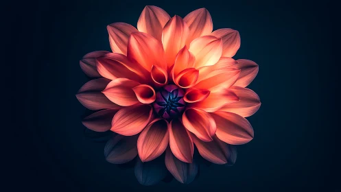 Dahlia Flower with Red-Orange Petals Against Dark Background