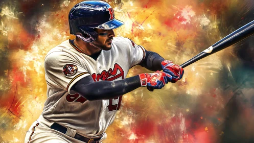 Baseball batter prepares swing against abstract color field