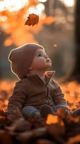 Autumn toddler portrait with shallow depth of field and bokeh.