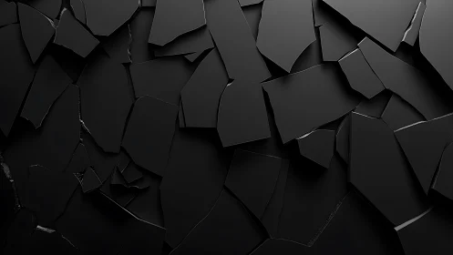 Fragmented black polygonal surface forms irregular broken pattern