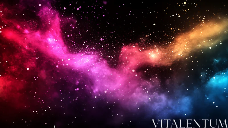 Multicolored nebula-like particle cloud spans dark frame