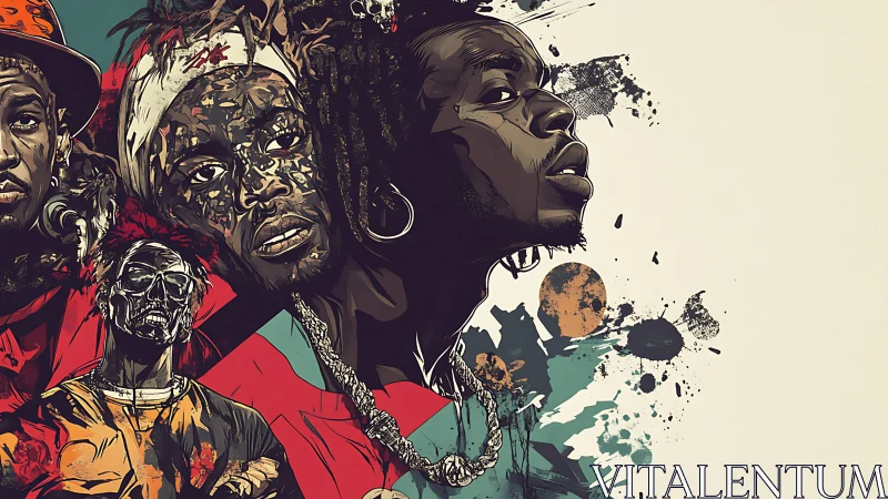 Bold hip‑hop portraits splashed with gritty street color.