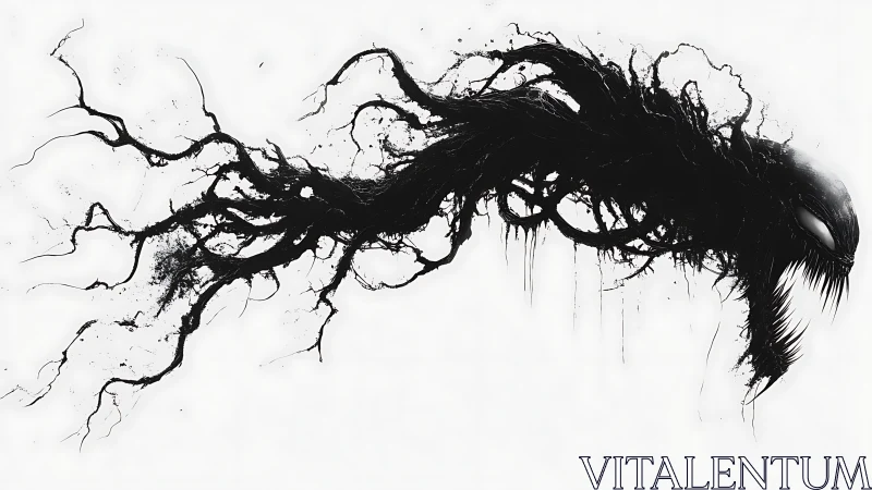 Ink-born shadow creature swirling into bright emptiness.