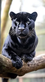 Black Panther Frontal Portrait with Piercing Gaze and Detailed Facial Features