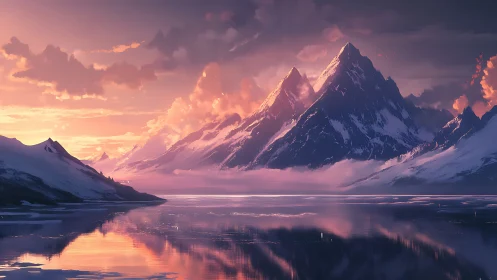 Twilight crowns on glacier peaks above mirror-still waters.