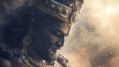 Warrior king profile rendered in dramatic golden backlight