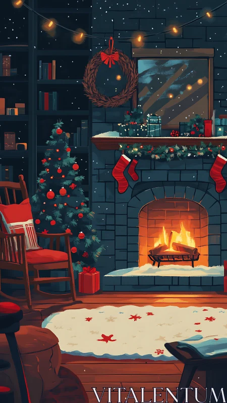 Cozy holiday hearth with glowing tree and storybook warmth.