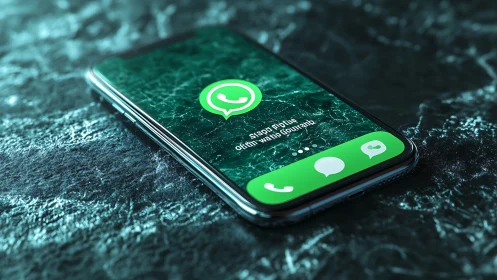 Smartphone display renders luminous messaging app icon interface