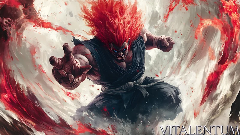 Inferno warrior erupting through a storm of molten fury.