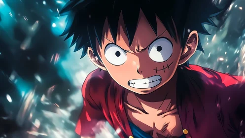 Storm-eyed pirate sprints through shards of sea-lit motion