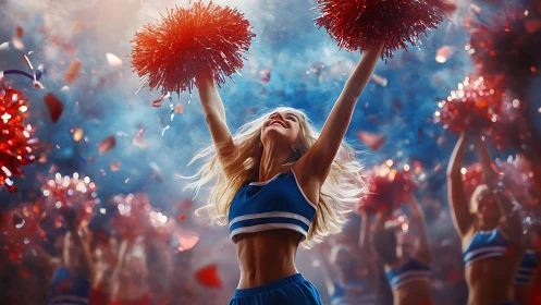 Dynamic cheerleader close-up captures explosive stadium energy