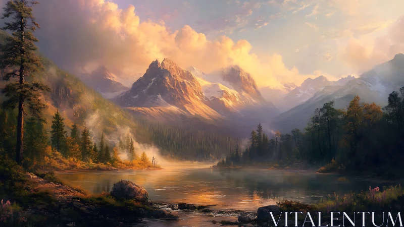 Golden dawn quietly crowns the misty alpine kingdom