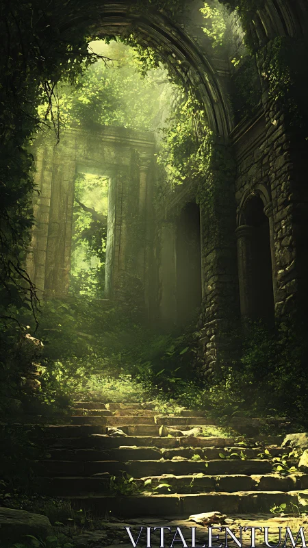 Sunlit jungle ruins reveal mossy stone steps to mystery