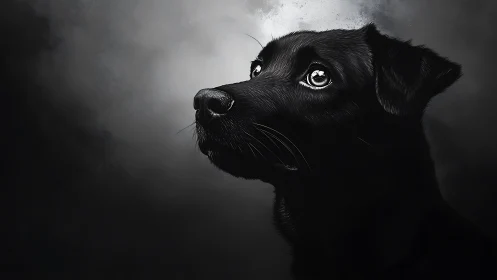 High contrast digital portrait of black dog in side profile