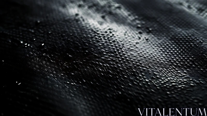 Close wet black textured surface with reflective droplets.