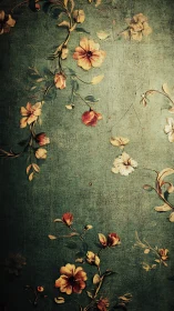 Weathered teal wall with drifting vintage wildflowers.