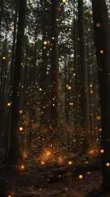 Enchanted Forest Path: Bokeh Light Orbs Through Dense Coniferous Canopy