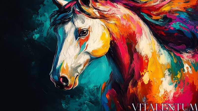 Color-saturated horse portrait in expressive brush strokes.