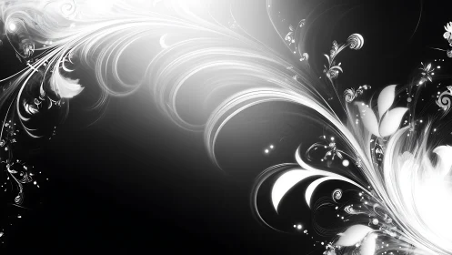 Floral light currents sweeping through monochrome voids.