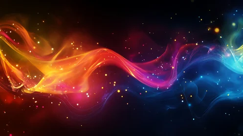 Spectral light trails form layered, high-saturation flowing ribbons