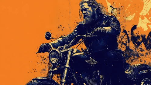 Road-worn rebel riding a midnight thunder motorcycle blaze.