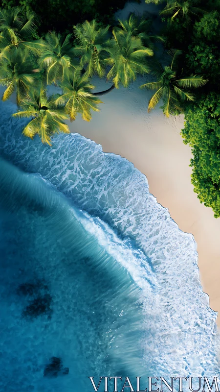 Aerial Coastal View with Palms and Breaking Waves