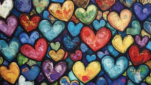 Rendered heart shapes display various colors and weathered surface finishes.