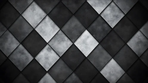 Monochrome diagonal grid of textured square tiles pattern.