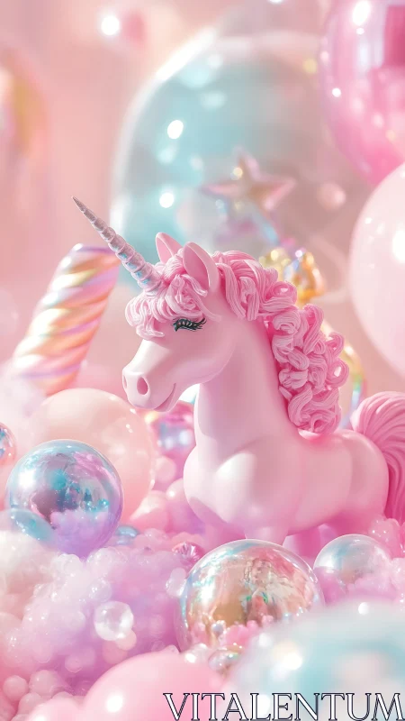 Dreamy pink unicorn in a pastel candy cloud wonderland.