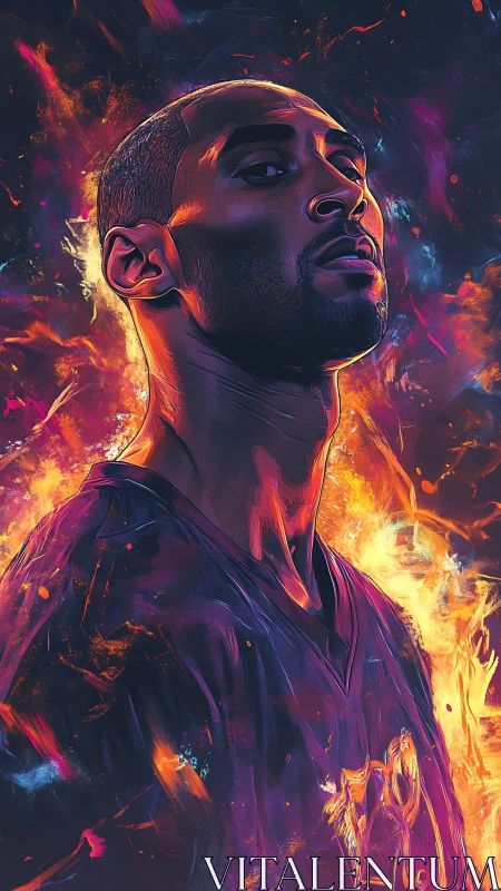 High-contrast neon portrait with dynamic flame-like bokeh effects