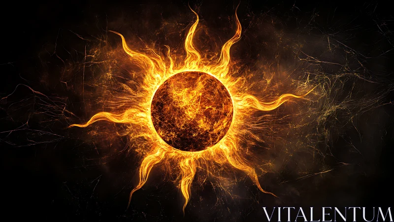 Solar flare heart: blazing corona swirling in void.