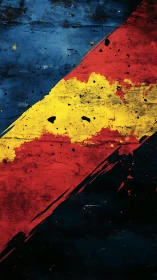 Diagonal tricolor storm slashes through distressed darkness.