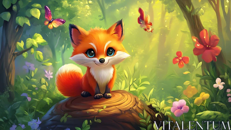 Chromatic forest vignette with stylized vulpine focal subject.