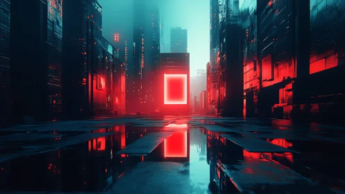 Neon portal commands cyberpunk city of mirrored steel.