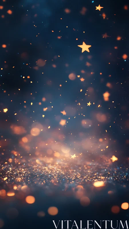 Star-shaped bokeh particles float over glittering surface