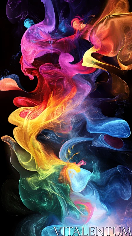 Chromatic fluid dynamics of luminous wisps on black field.