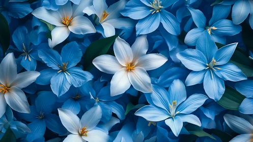 Blue White Flowers Layered Composition.