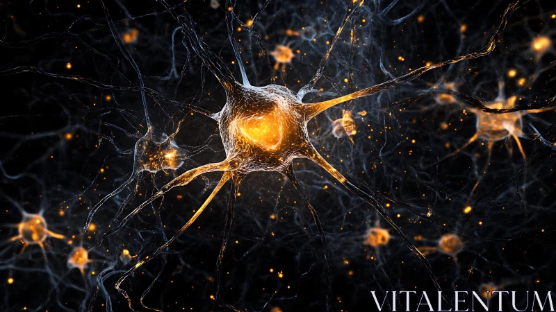 Neural network synapse cluster with glowing bioelectric core.