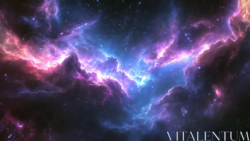 Ionized nebula clouds form luminous filaments in deep space