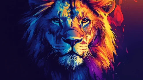 Radiant neon lion portrait glowing with bold wild energy.
