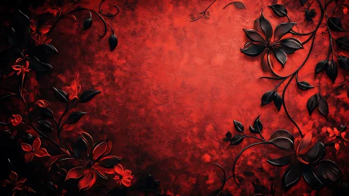 Velvety red floral frame with dark blossoms unfolding gently.