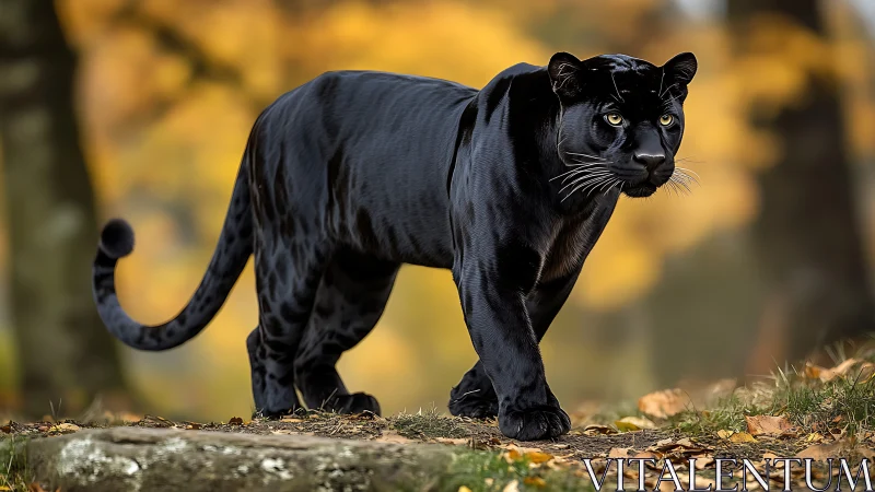 Black Panther Prowls Through Natural Habitat.