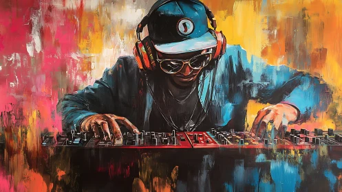 Vibrant DJ portrait merges gestural abstraction and urban style