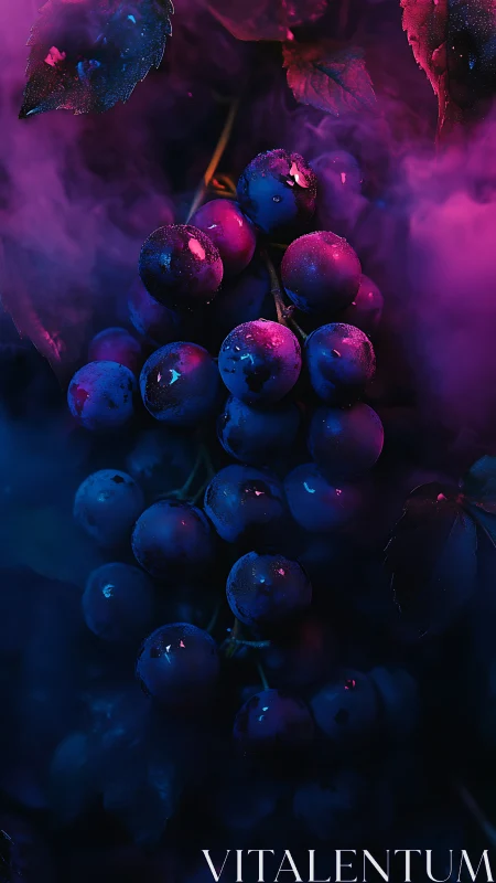 Chromatic macro study of grapes in bicolor atmospheric light.