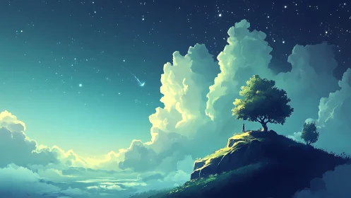 Solitary Wanderer Beneath Ethereal Clouds.